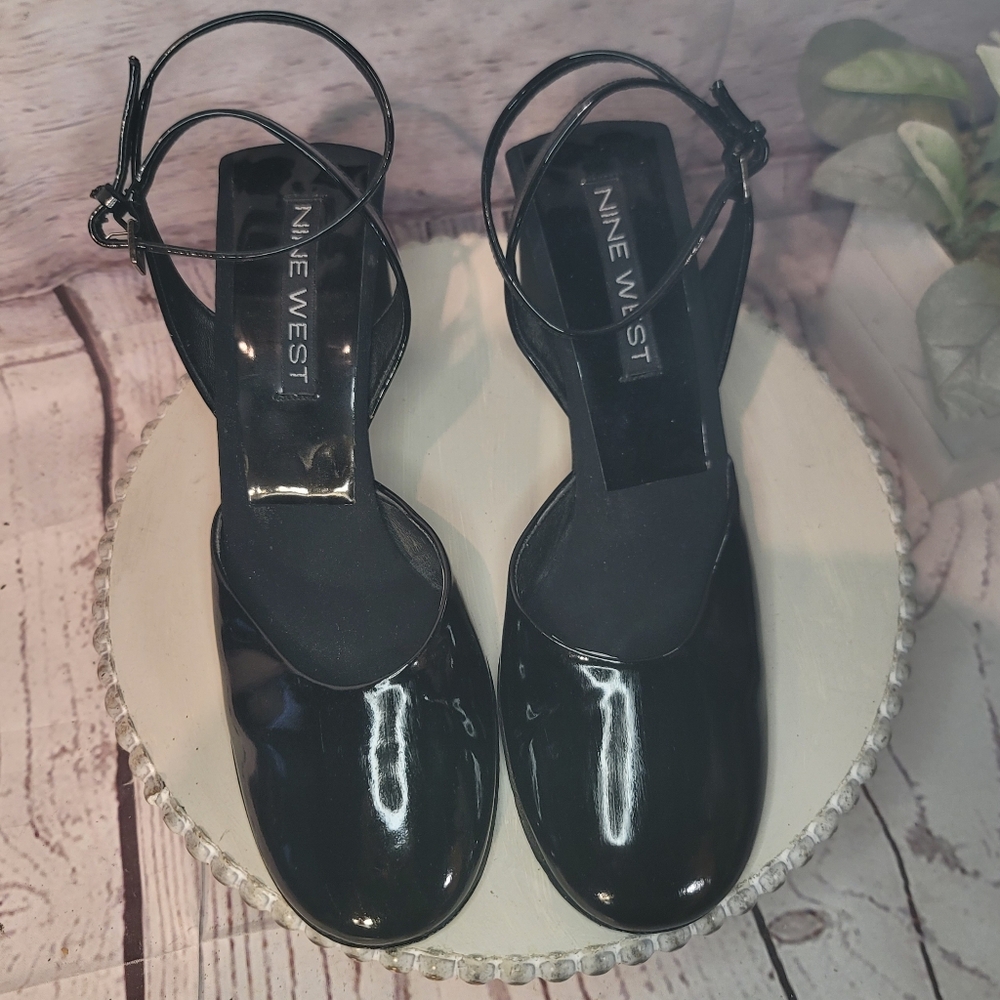 Nine West Black Patent Leather Adjustable Ankle Strap Heel Pump Shoes Sz 8.5M - Picture 4 of 13